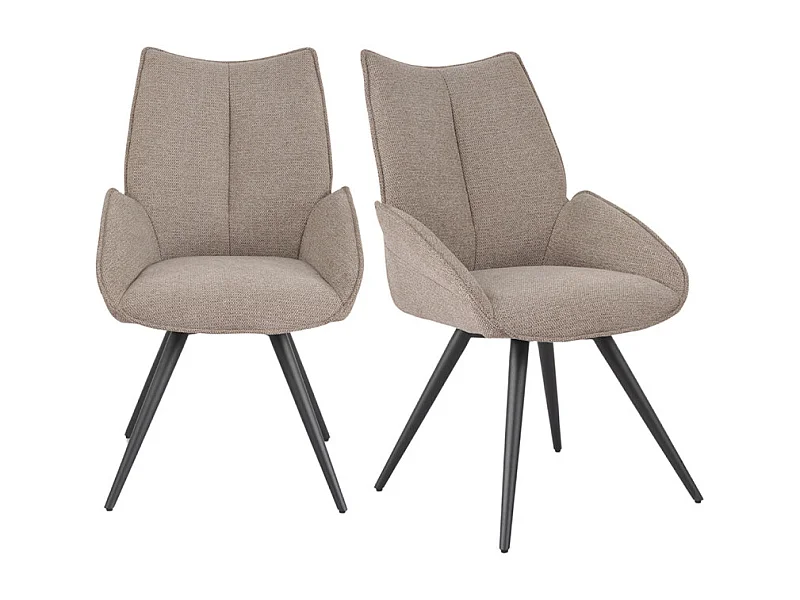 Lot 2 chaises pivotantes 180° en tissu taupe pieds métal noir - PALOMA