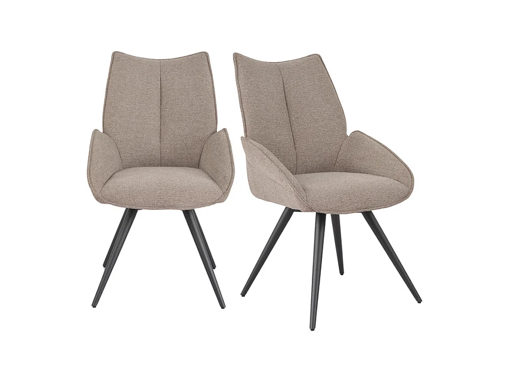 Lot 2 chaises pivotantes 180° en tissu taupe pieds métal noir - PALOMA