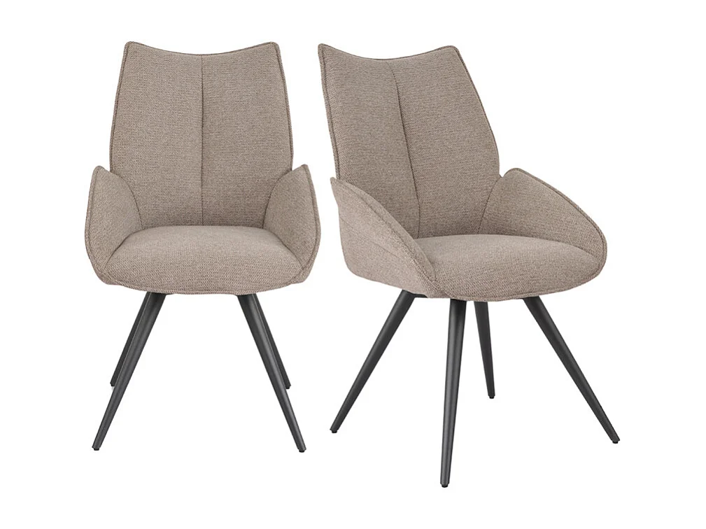 Lot 2 chaises pivotantes 180° en tissu taupe pieds métal noir - PALOMA