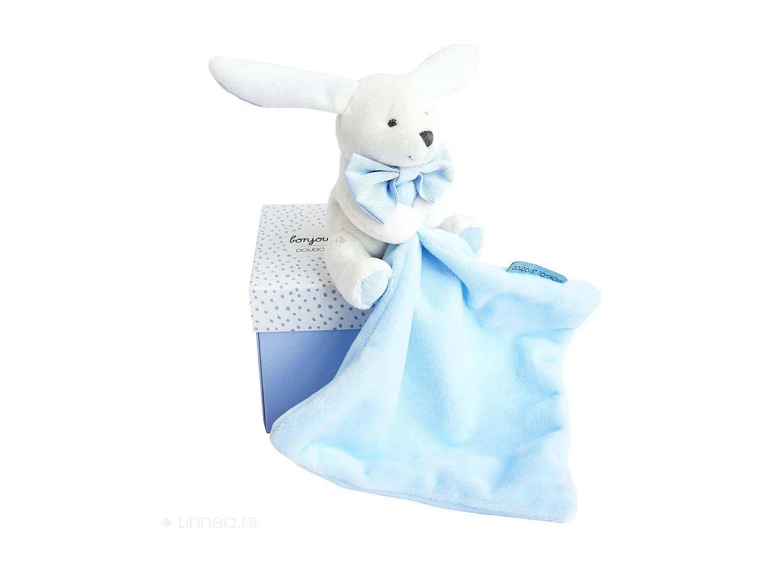 Doudou lapin 10 cm polyester collection J'AIME MON DOUDOU bleu