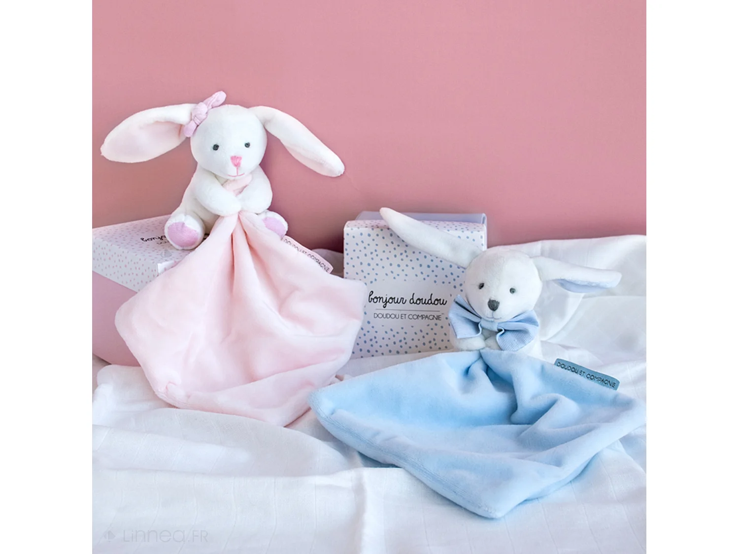 Doudou lapin 10 cm polyester collection J'AIME MON DOUDOU bleu