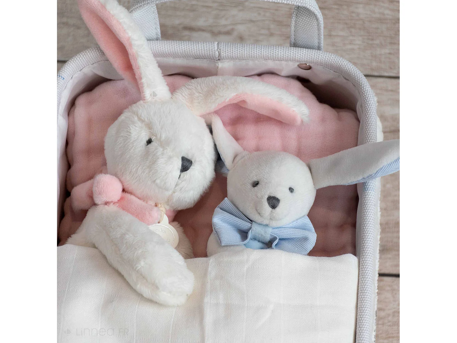 Doudou lapin 10 cm polyester collection J'AIME MON DOUDOU bleu