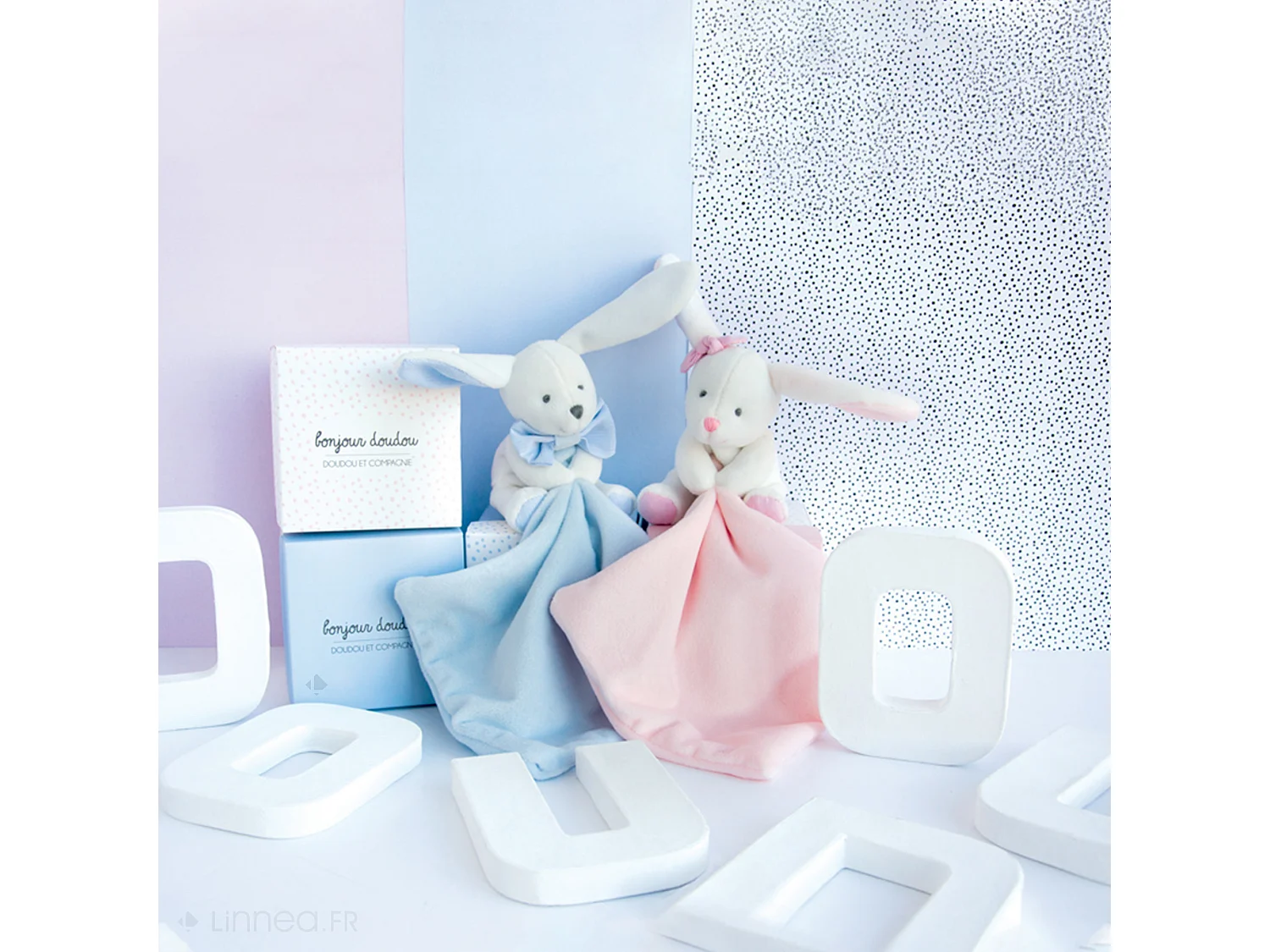 Doudou lapin 10 cm polyester collection J'AIME MON DOUDOU bleu