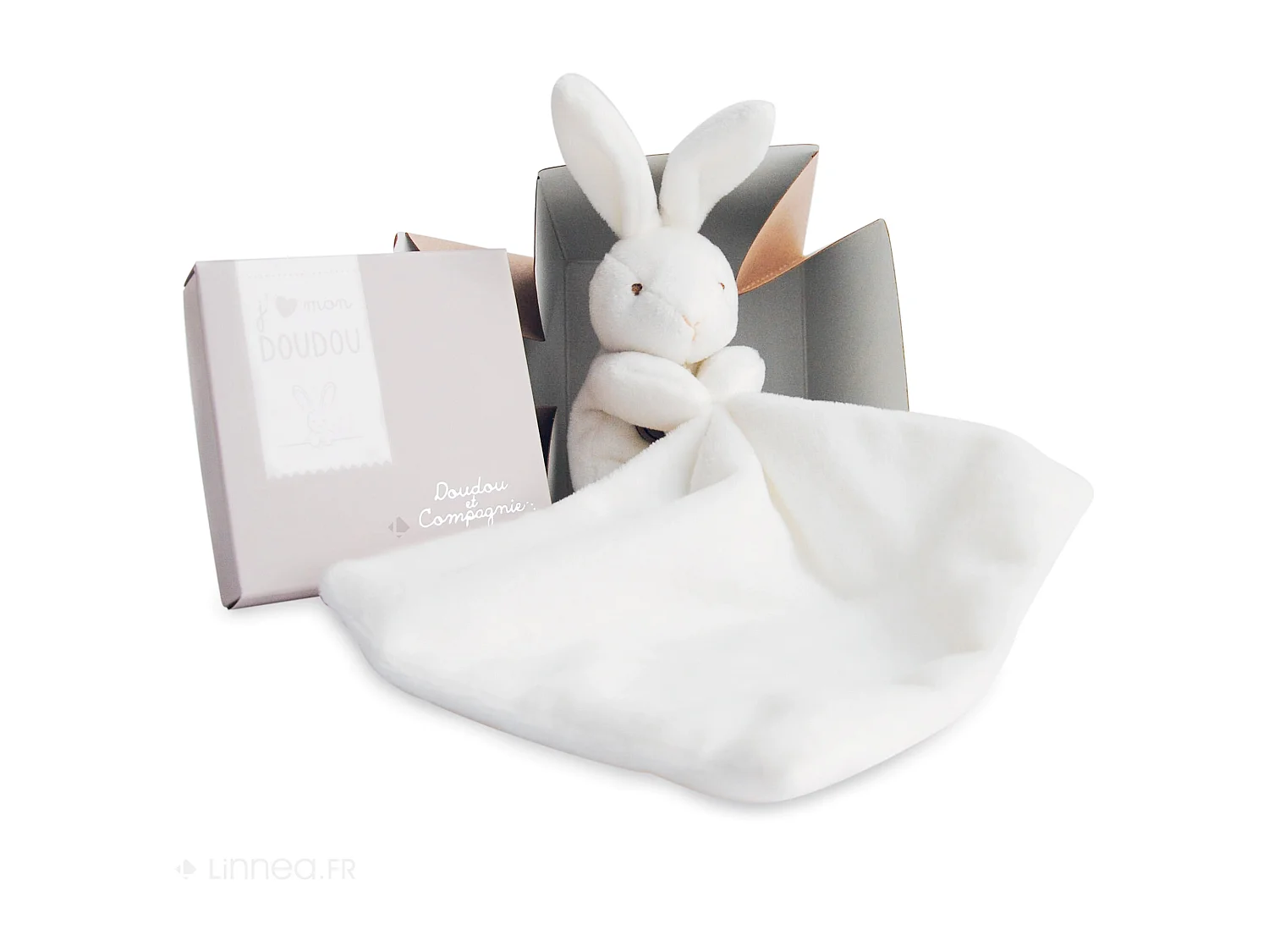 Doudou lapin 10 cm polyester collection J'AIME MON DOUDOU blanc
