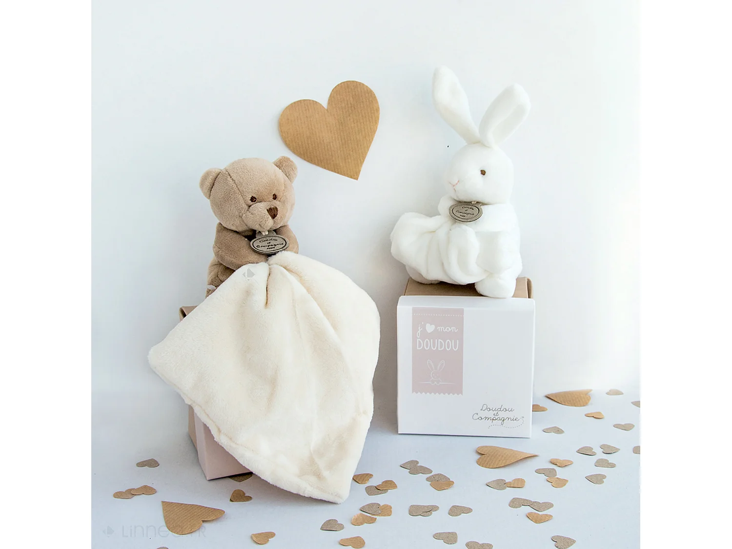 Doudou lapin 10 cm polyester collection J'AIME MON DOUDOU blanc