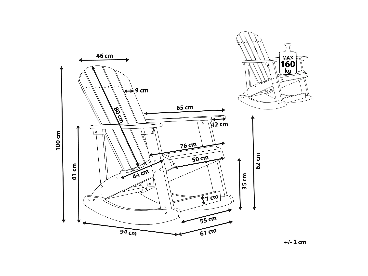 Fauteuil à bascule de jardin ADIRONDACK Rouge