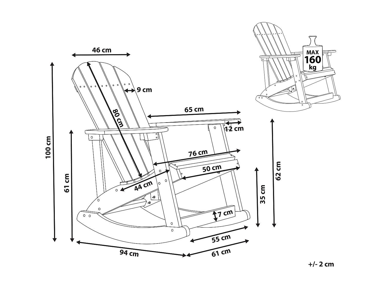 Sedia a dondolo da giardino ADIRONDACK Rosso