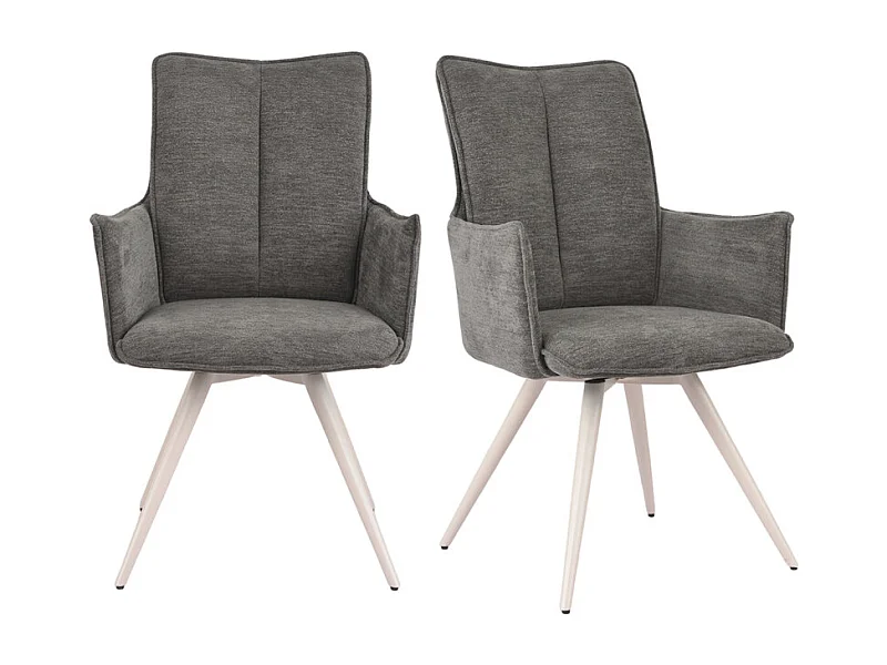 Lot 2 chaises pivotantes 180° gris foncé pieds métal blanc - SABRINA