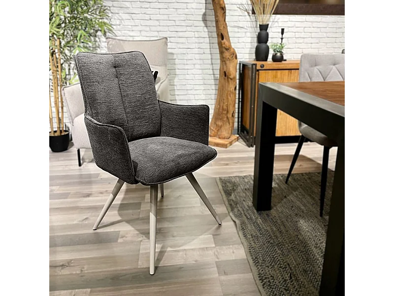 Lot 2 chaises pivotantes 180° gris foncé pieds métal blanc - SABRINA