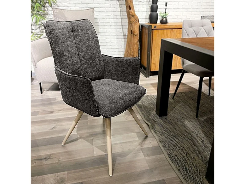 Lot 2 chaises pivotantes 180° gris foncé pieds métal blanc - SABRINA