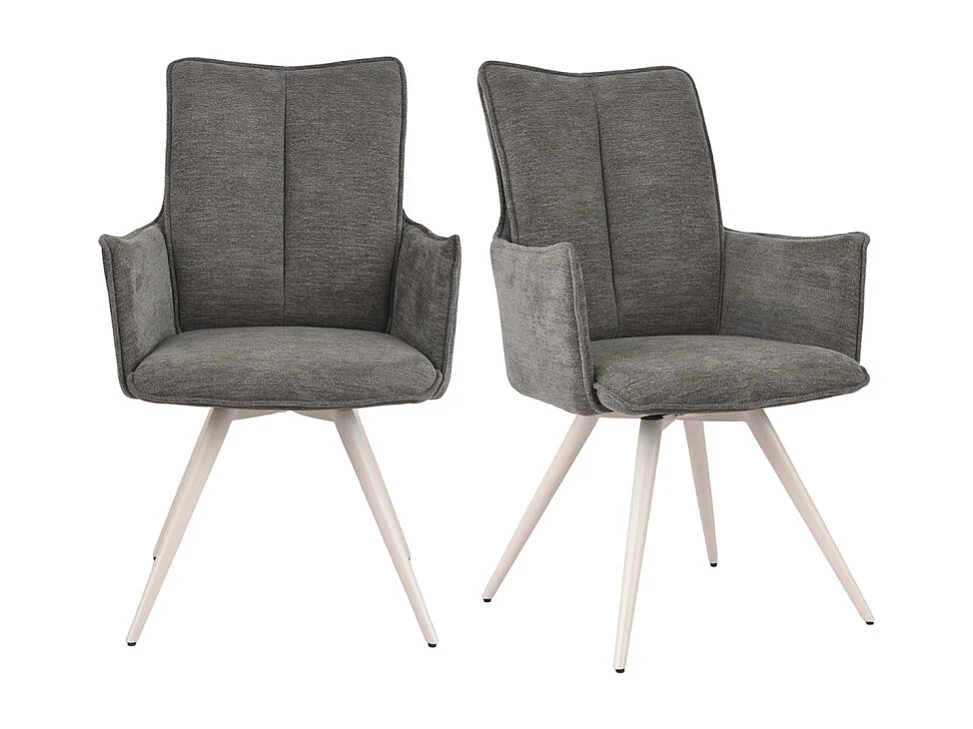 Lot 2 chaises pivotantes 180° gris foncé pieds métal blanc - SABRINA