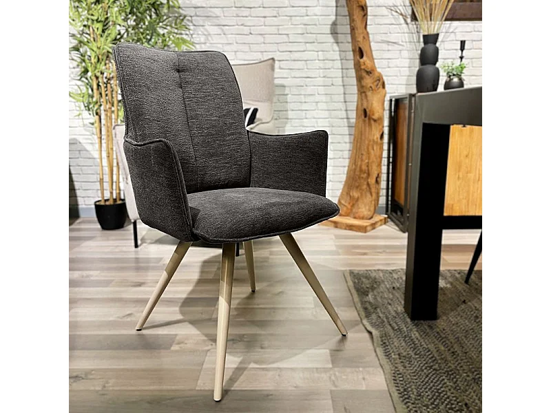 Lot 2 chaises pivotantes 180° gris foncé pieds métal blanc - SABRINA