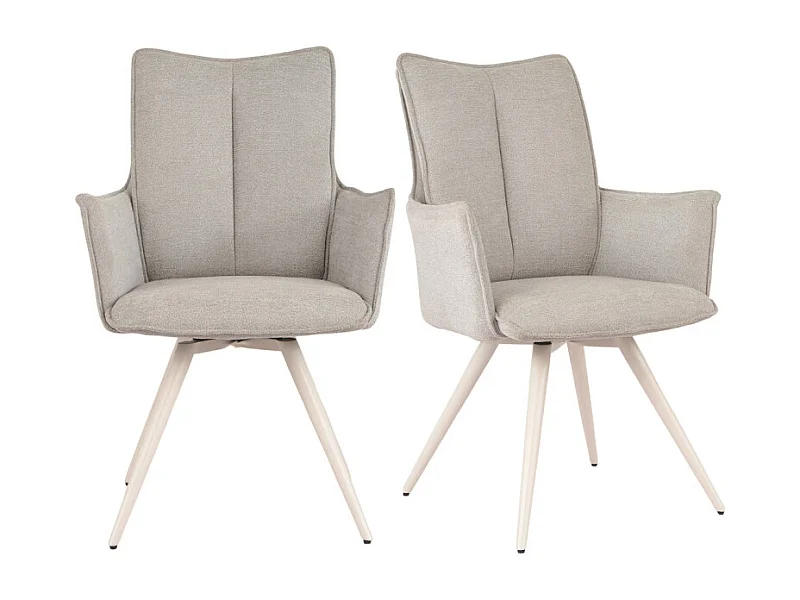 Lot 2 chaises pivotantes 180° tissu beige pieds métal blanc - SABRINA