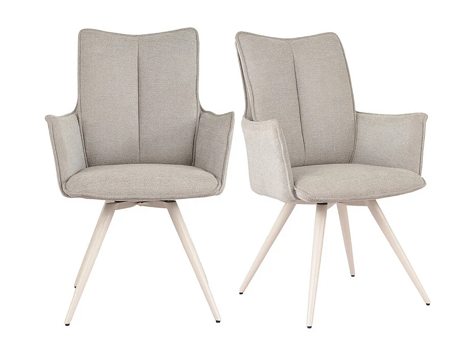 Lot 2 chaises pivotantes 180° tissu beige pieds métal blanc - SABRINA