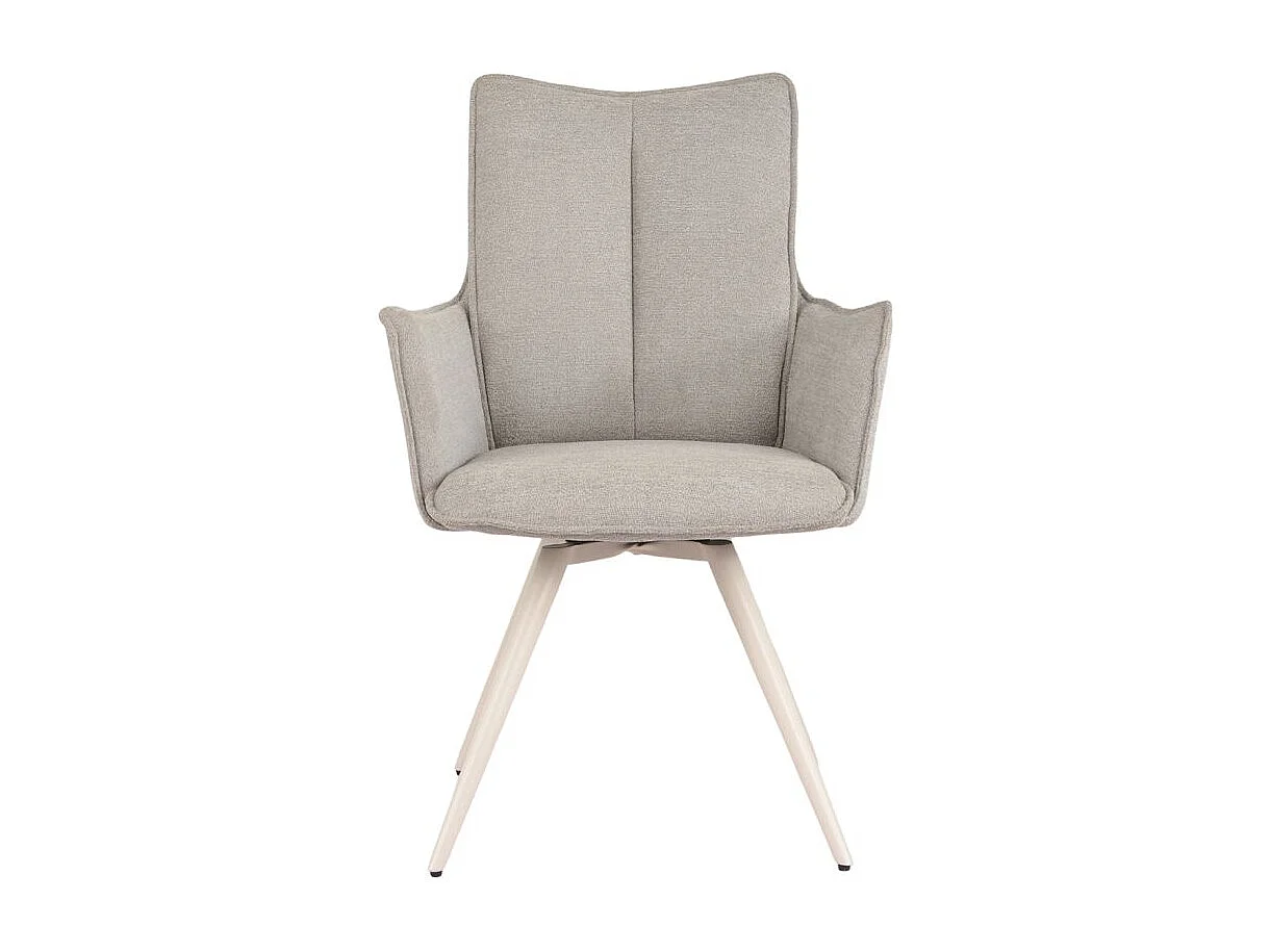 Lot 2 chaises pivotantes 180° tissu beige pieds métal blanc - SABRINA