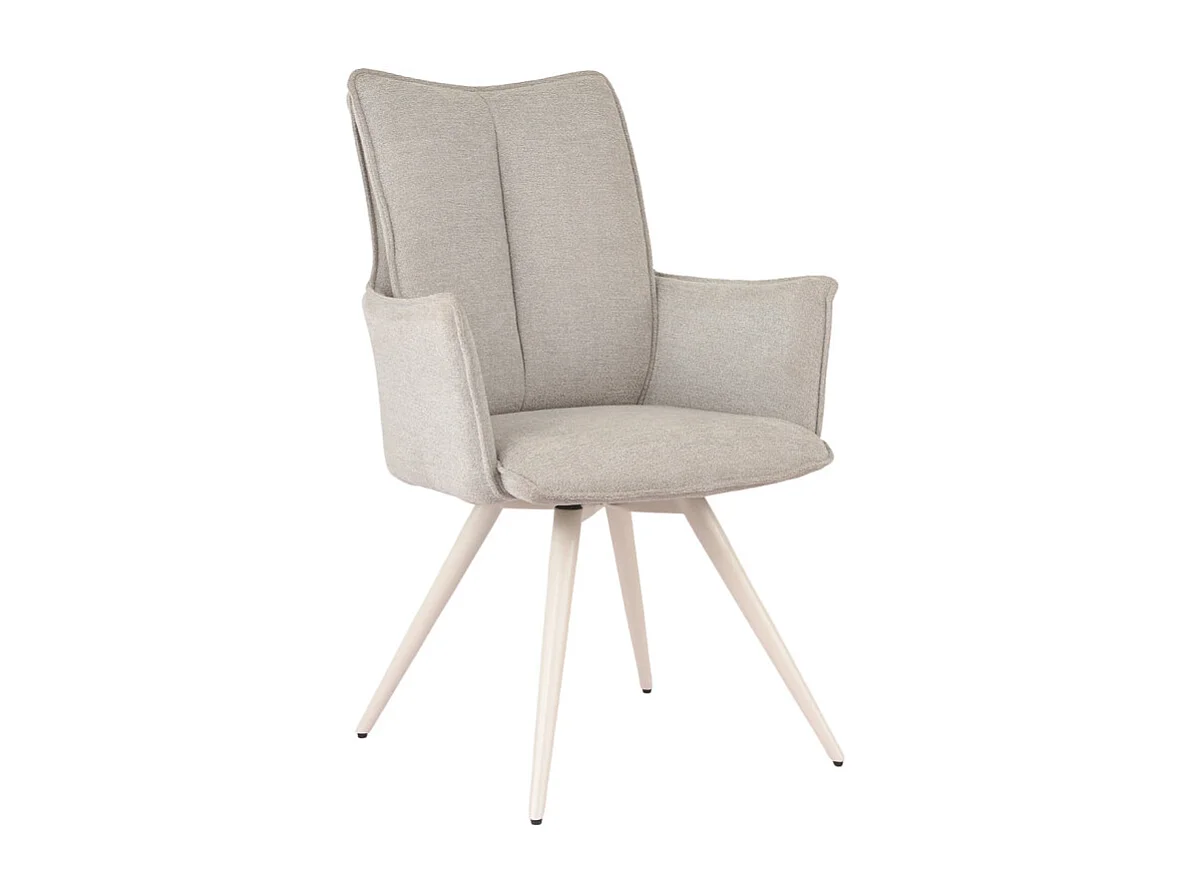 Chaise pivotante 180° en tissu beige avec pieds métal blanc - SABRINA