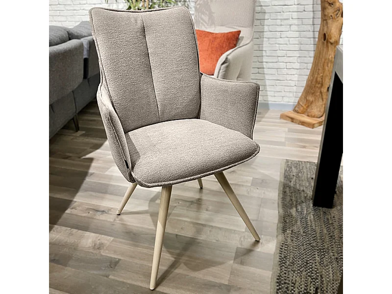 Chaise pivotante 180° en tissu beige avec pieds métal blanc - SABRINA