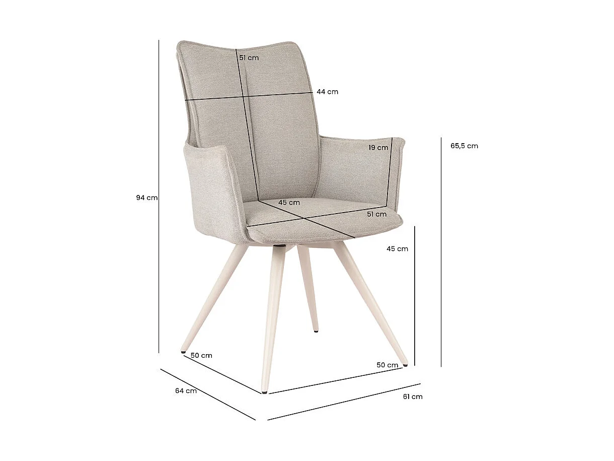 Chaise pivotante 180° en tissu beige avec pieds métal blanc - SABRINA