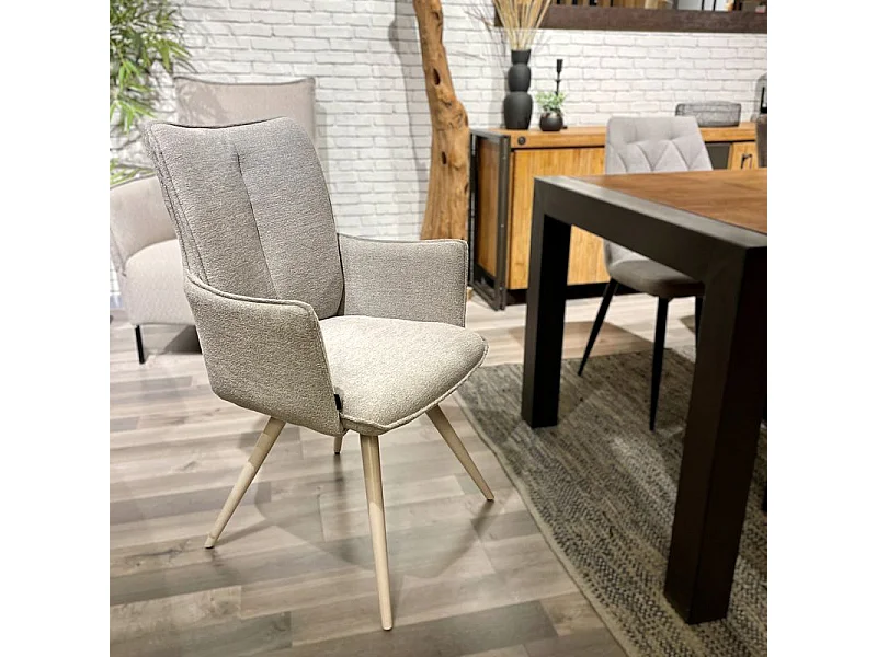 Chaise pivotante 180° en tissu beige avec pieds métal blanc - SABRINA