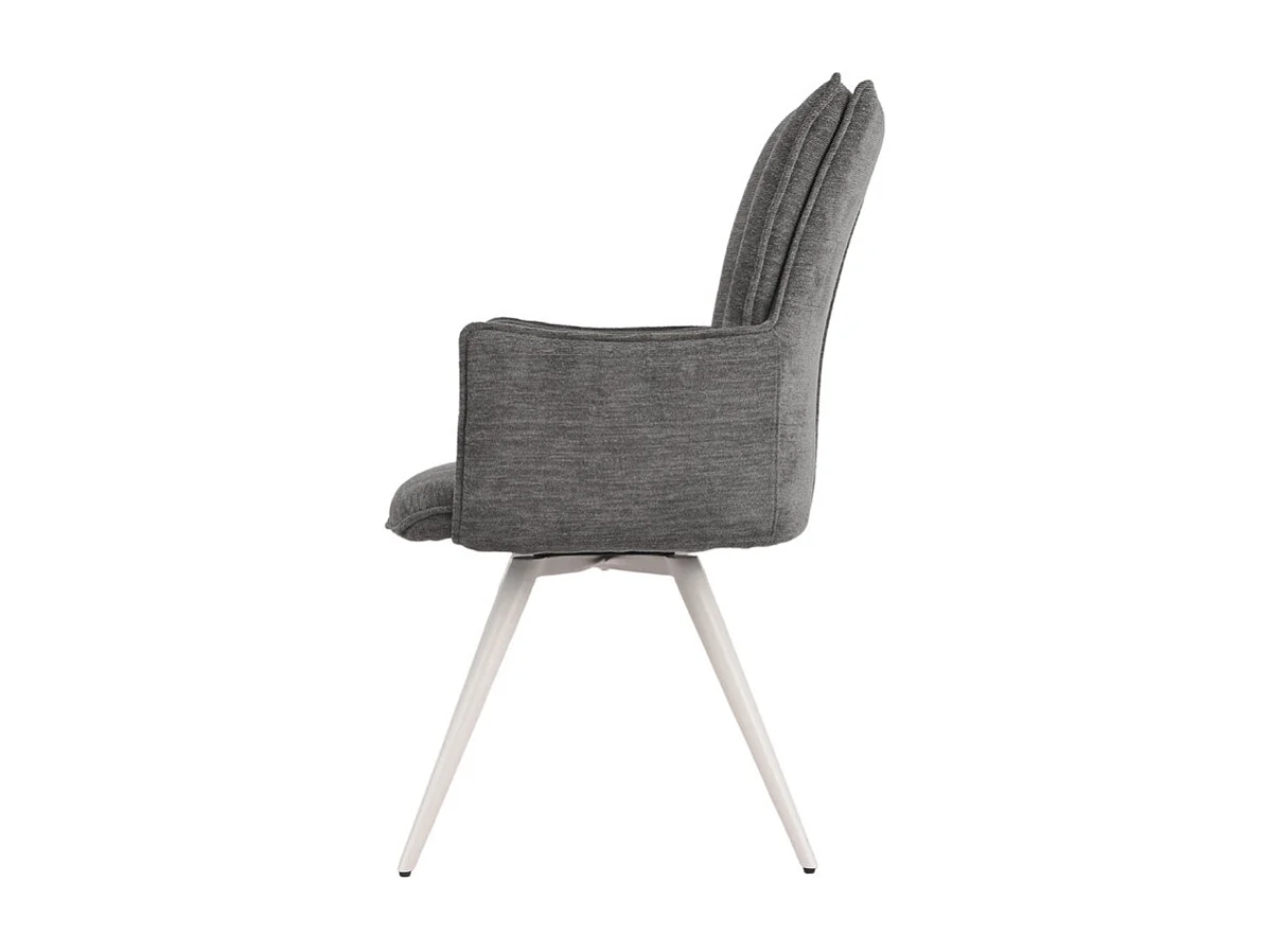 Chaise pivotante 180° tissu gris foncé et pieds métal blanc - SABRINA