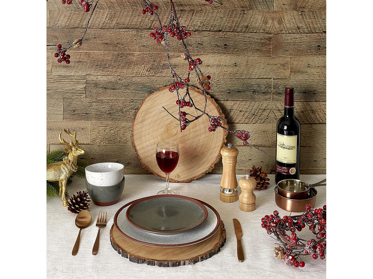 Lot de 4 dessous d'assiette en rondin de bois rond 30 cm collection BARK