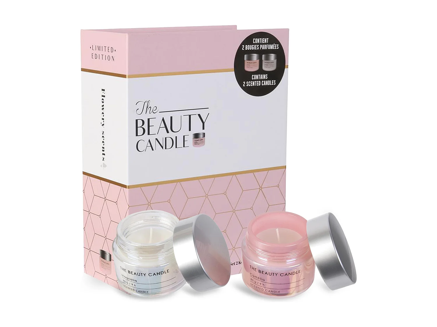 Coffret cadeau 2 bougies senteurs fleurs de printemps LEONIE rose