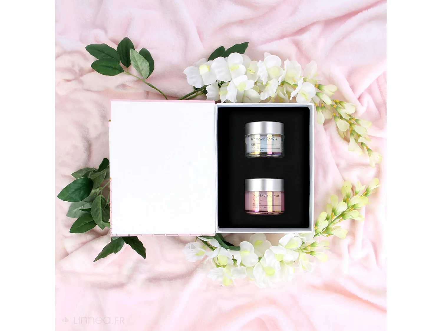 Coffret cadeau 2 bougies senteurs fleurs de printemps LEONIE rose