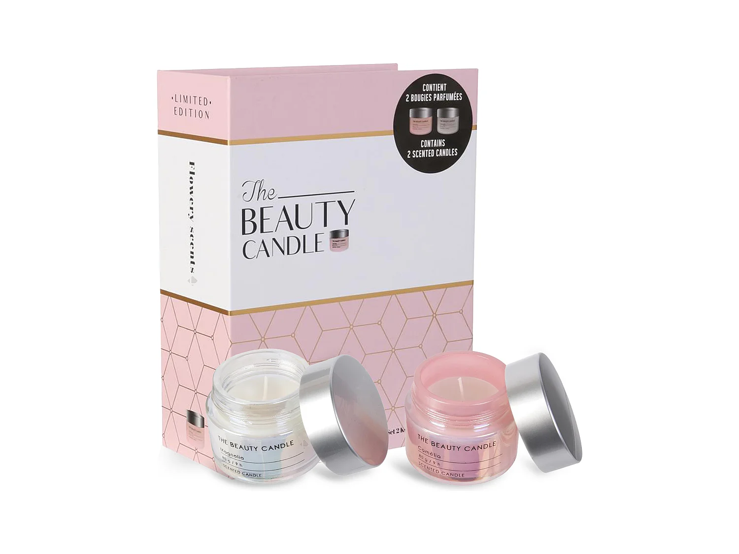 Coffret cadeau 2 bougies senteurs fleurs de printemps LEONIE rose