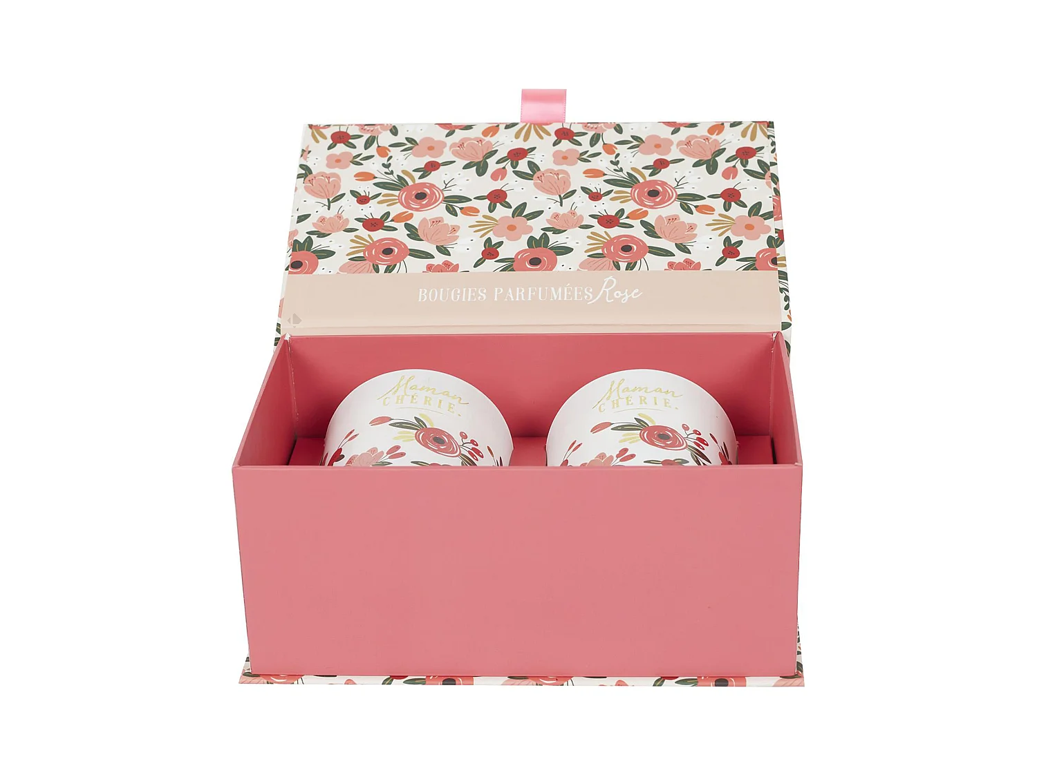 Coffret cadeau 2 bougies parfumées senteur rose MAMAN CHERIE rose