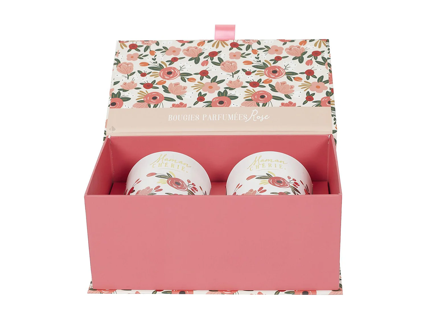 Coffret cadeau 2 bougies parfumées senteur rose MAMAN CHERIE rose