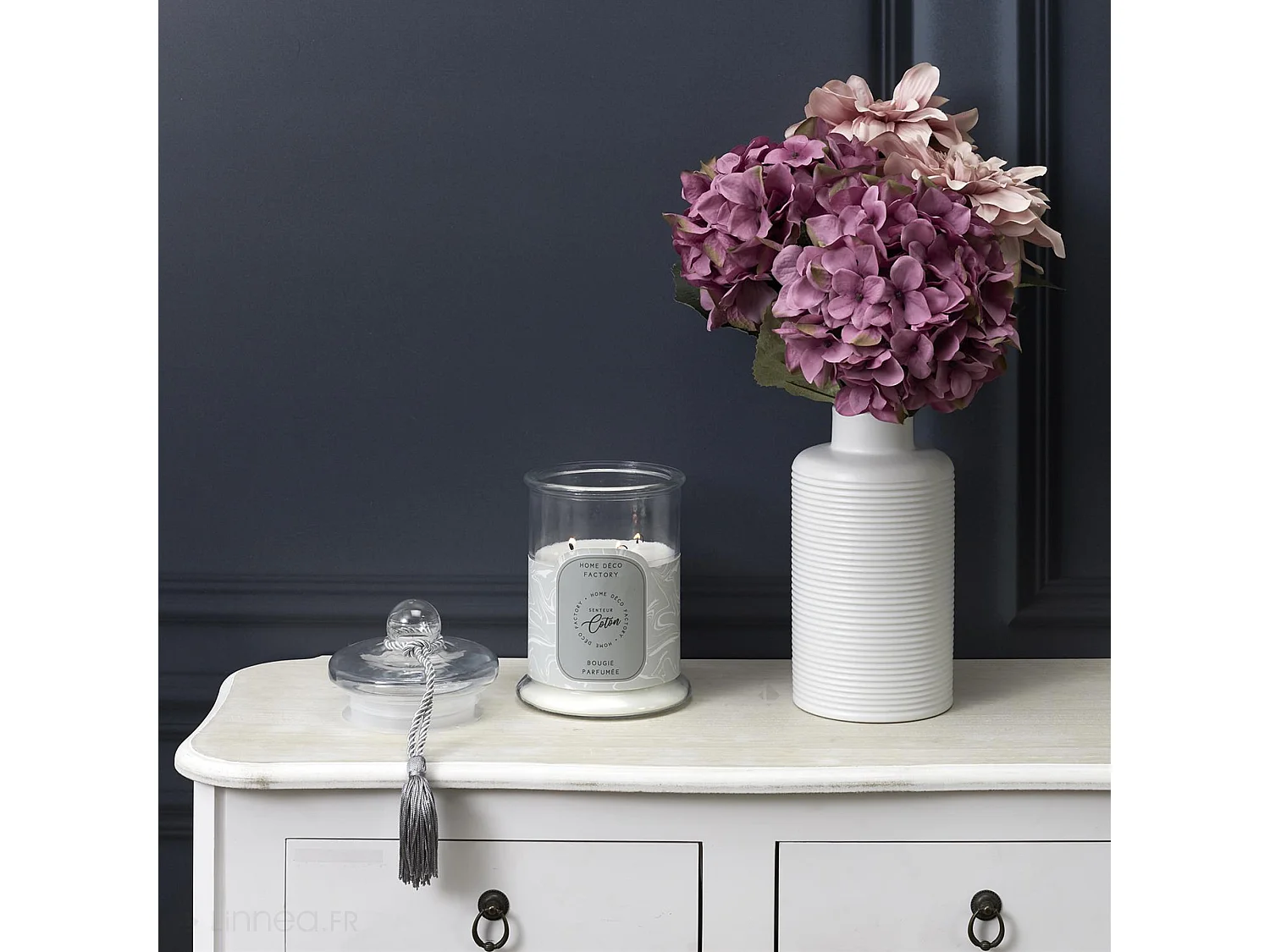 Bougie parfumée 3 mèches en coton NAOMI senteur fleur de coton gris