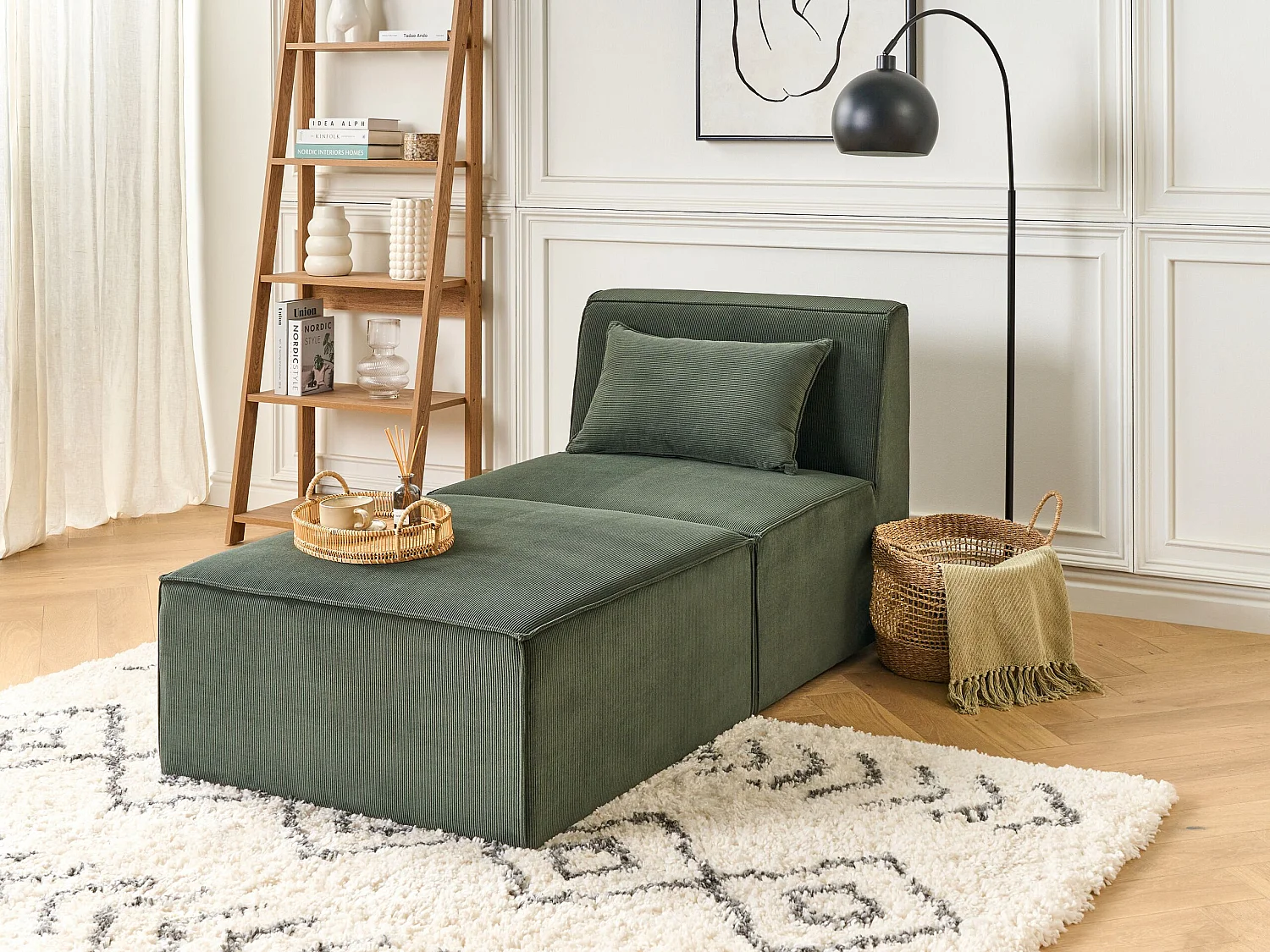 Chaise longue LEMVIG Velours côtelé Vert foncé
