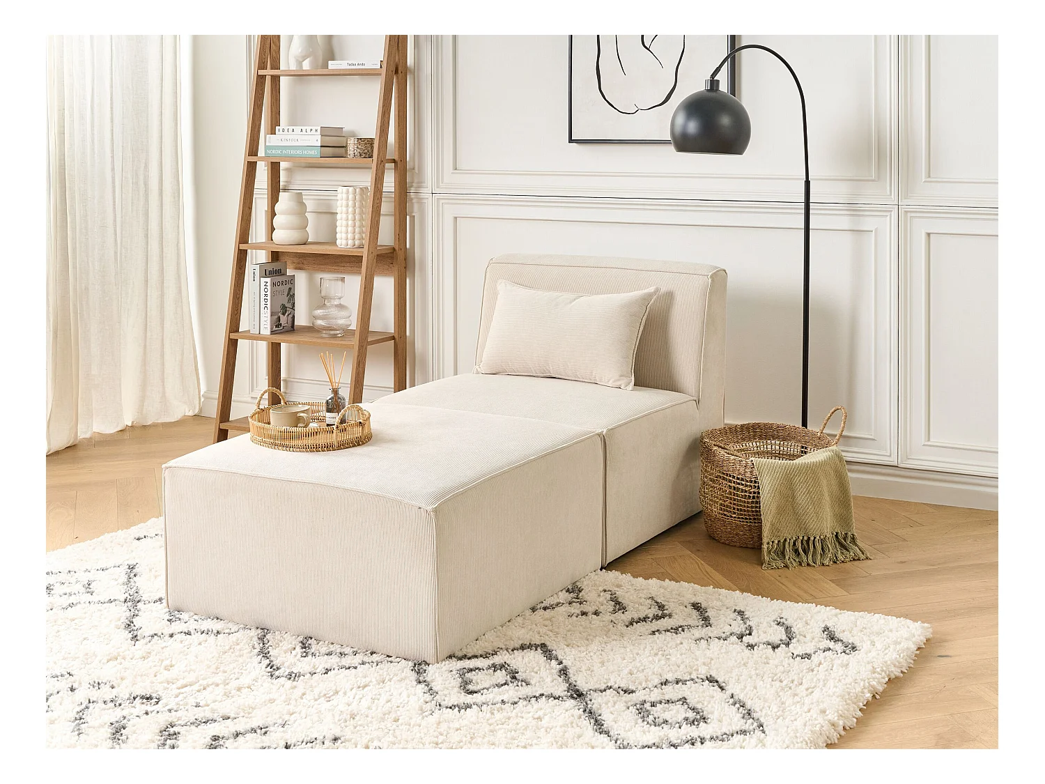 Chaise longue LEMVIG Velours côtelé Beige clair
