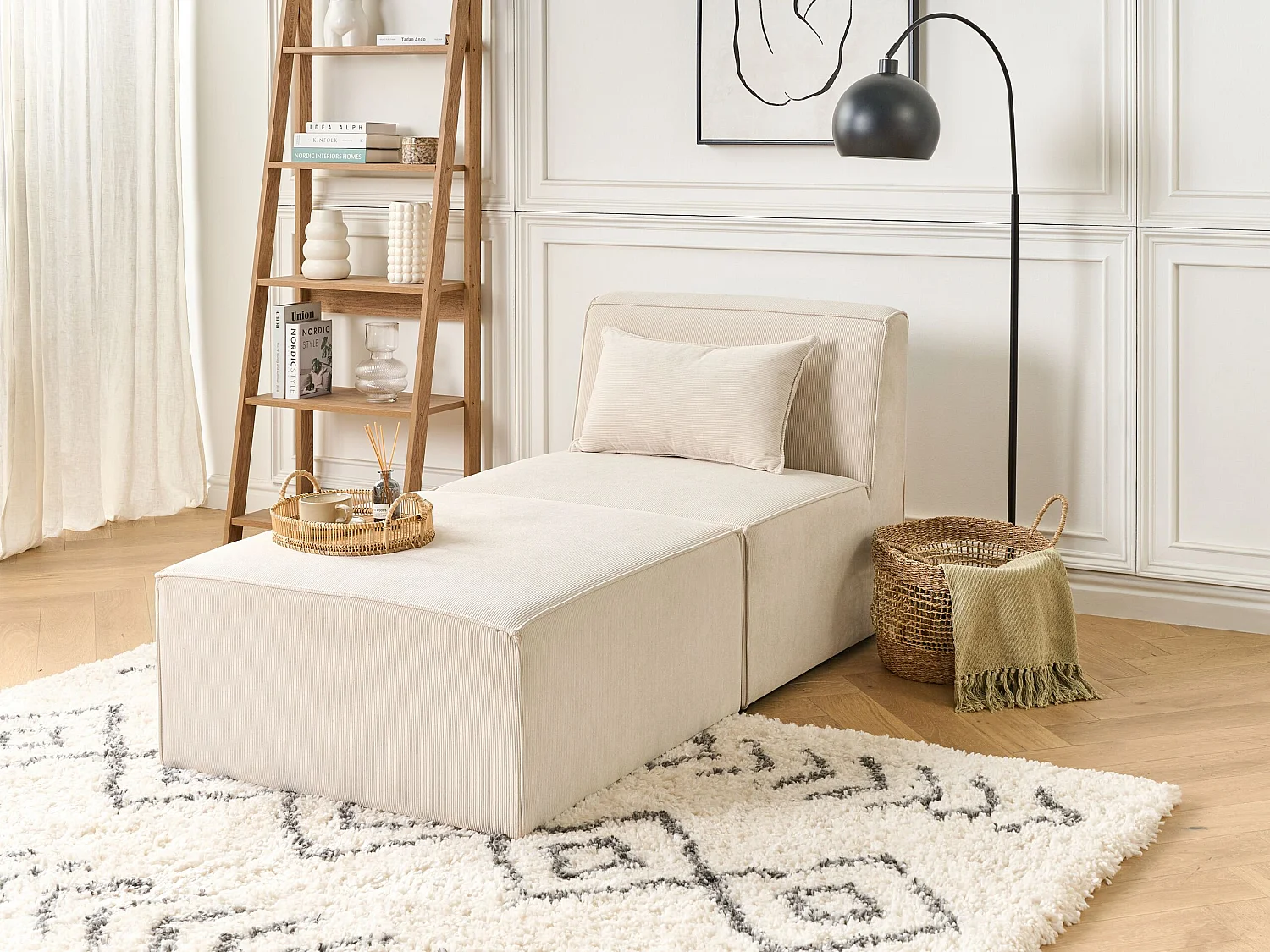 Chaise longue LEMVIG Velours côtelé Beige clair