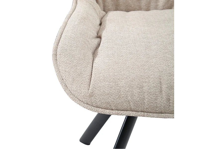 Chaise pivotante 180° en tissu blanc écru et pieds métal noir – JADEN