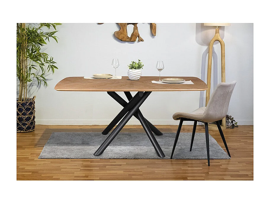 Table repas 200 cm en bois de frêne stratifié pieds métal noir - ILDA