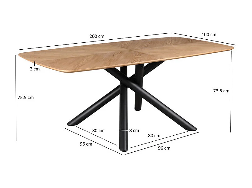 Table repas 200 cm en bois de frêne stratifié pieds métal noir - ILDA