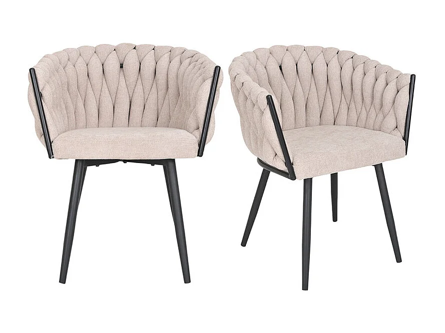 Lot de 2 chaises en tissu maille tressé beige et pieds métal - BOWI 2