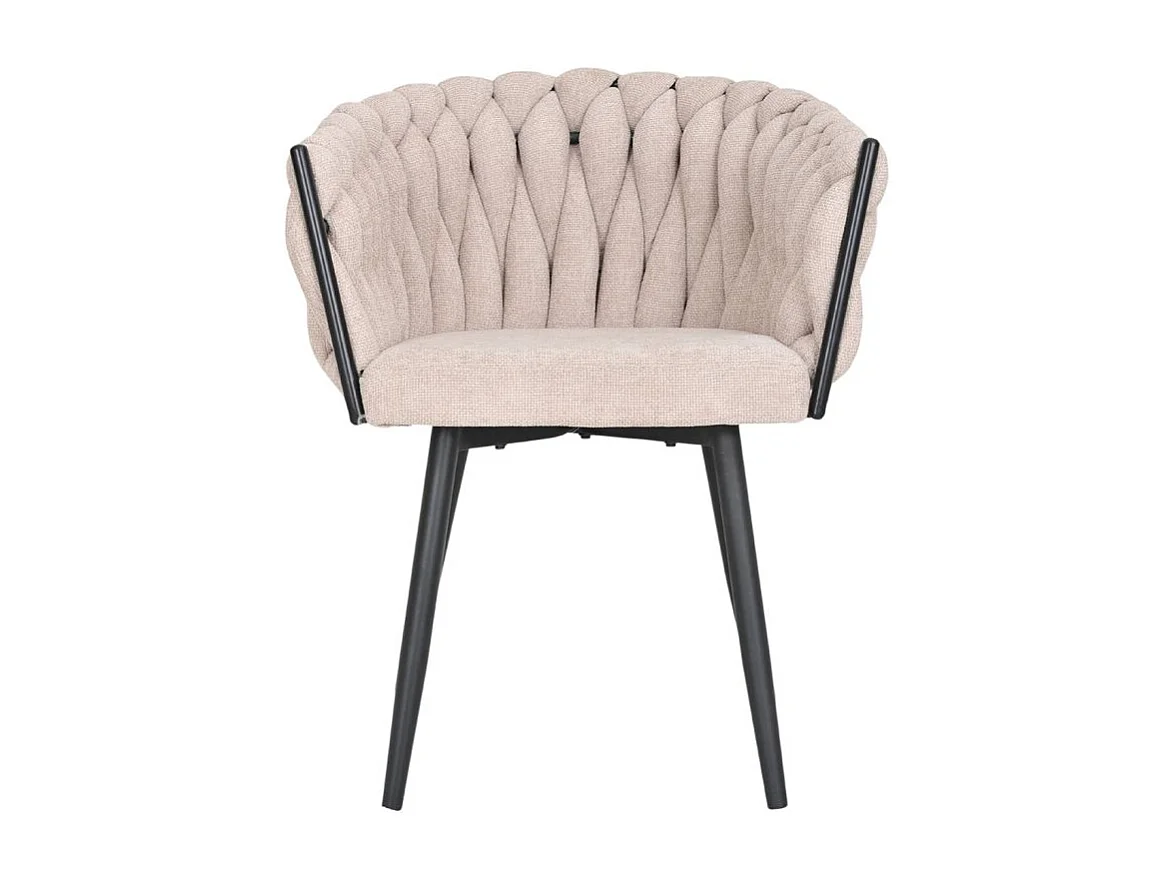 Lot de 2 chaises en tissu maille tressé beige et pieds métal - BOWI 2
