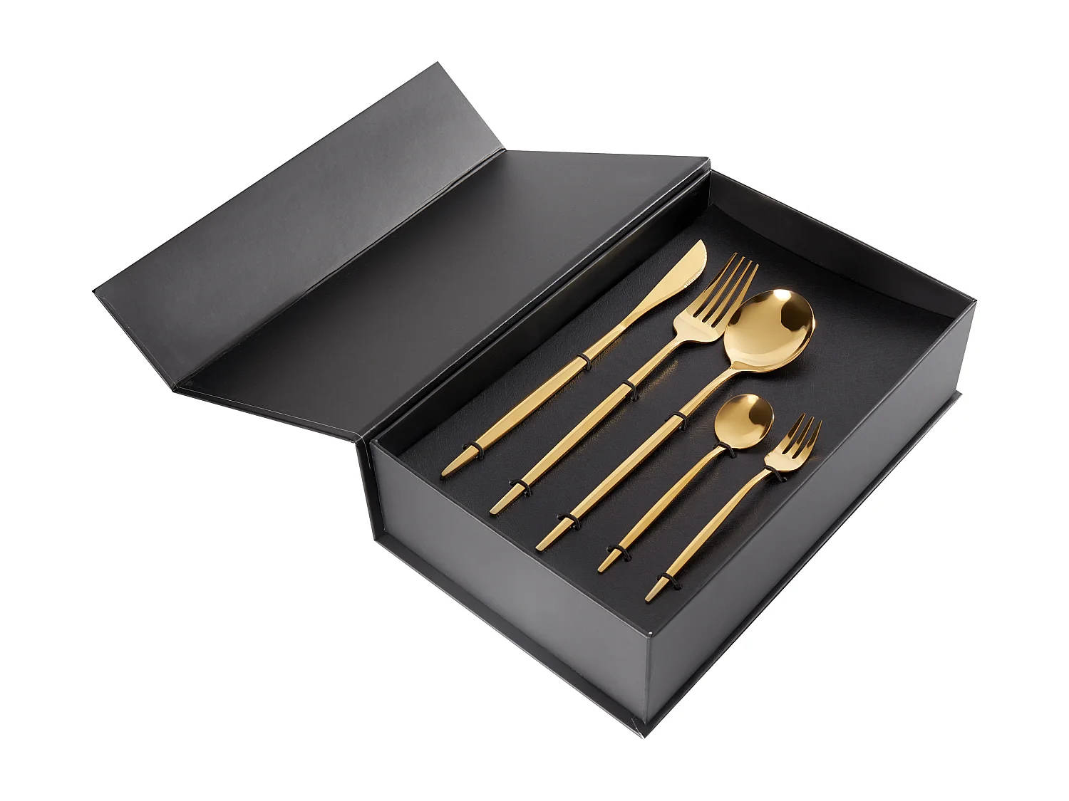 Modernes Besteck Set 30-teilig für 6 Personen Messer Gabel Löffel Teelöffel Kuchengabel Edelstahl Gold Rigatoni