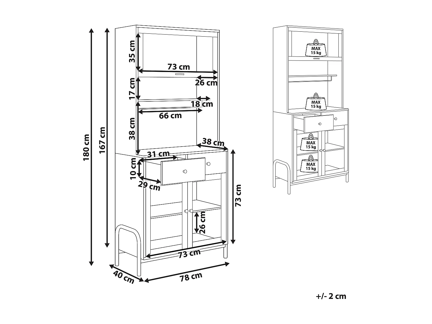 Vitrine mit Glastüren PARLIN 78 cm Weiss