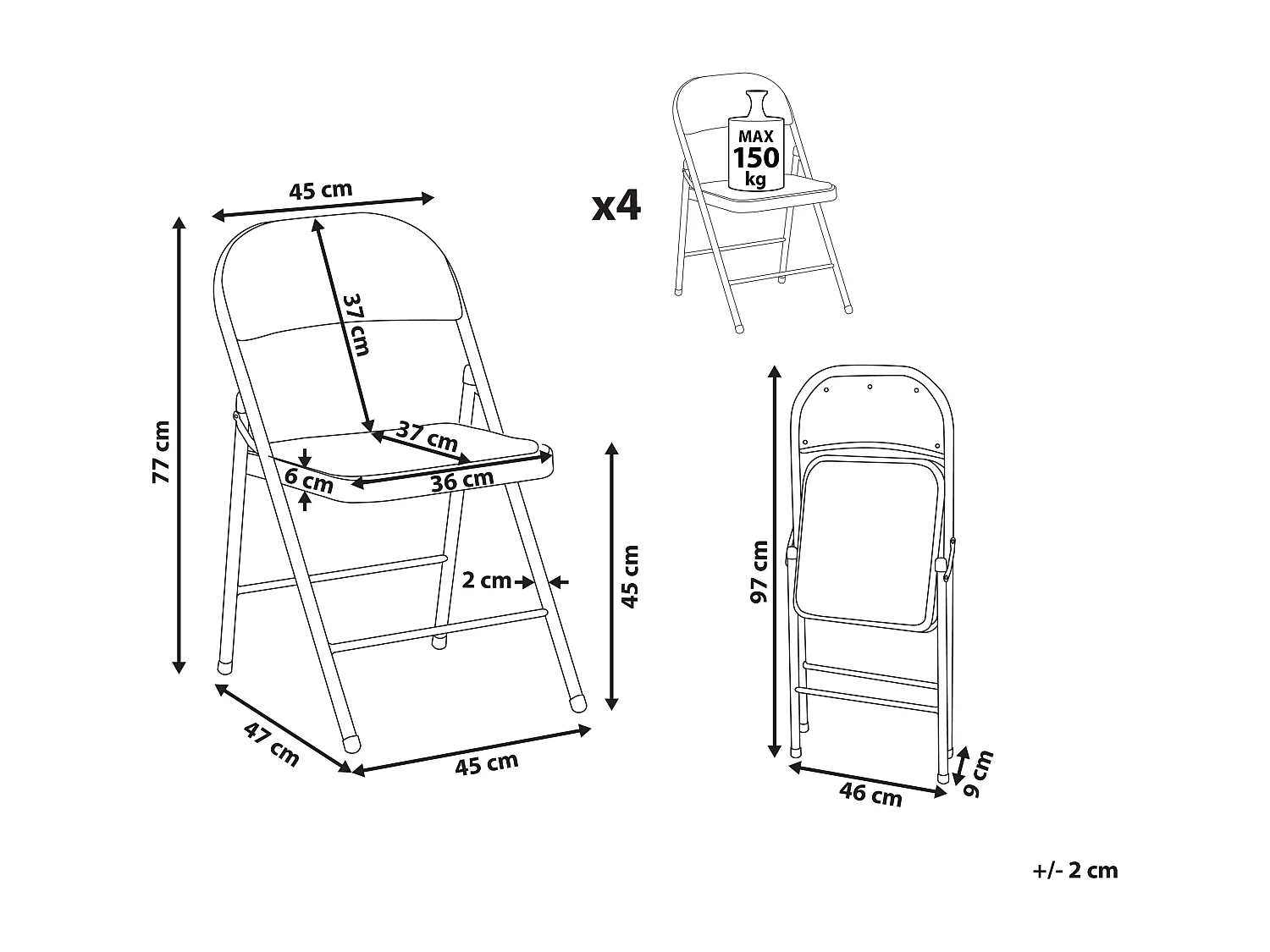 Lot de 4 chaises pliantes SPARKS Gris foncé