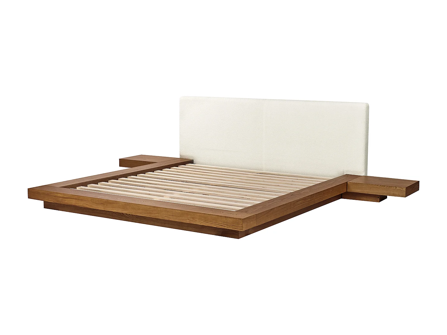Bett mit LED Bouclé ZEN 180 x 200 cm LED Naturfarbene Esche