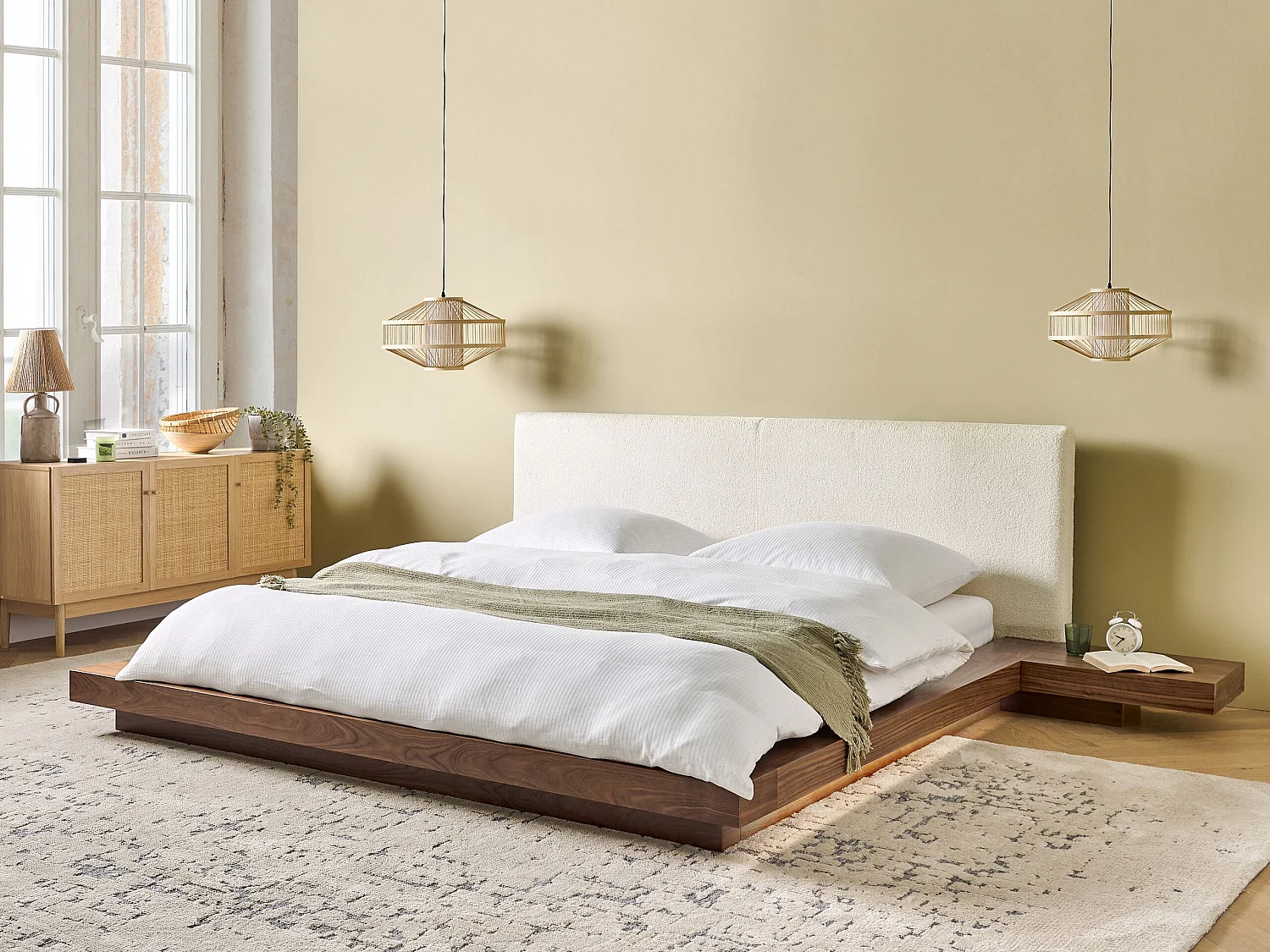 Bed met LED-verlichting Bouclé ZEN 180 x 200 cm LED Bruin essenhout