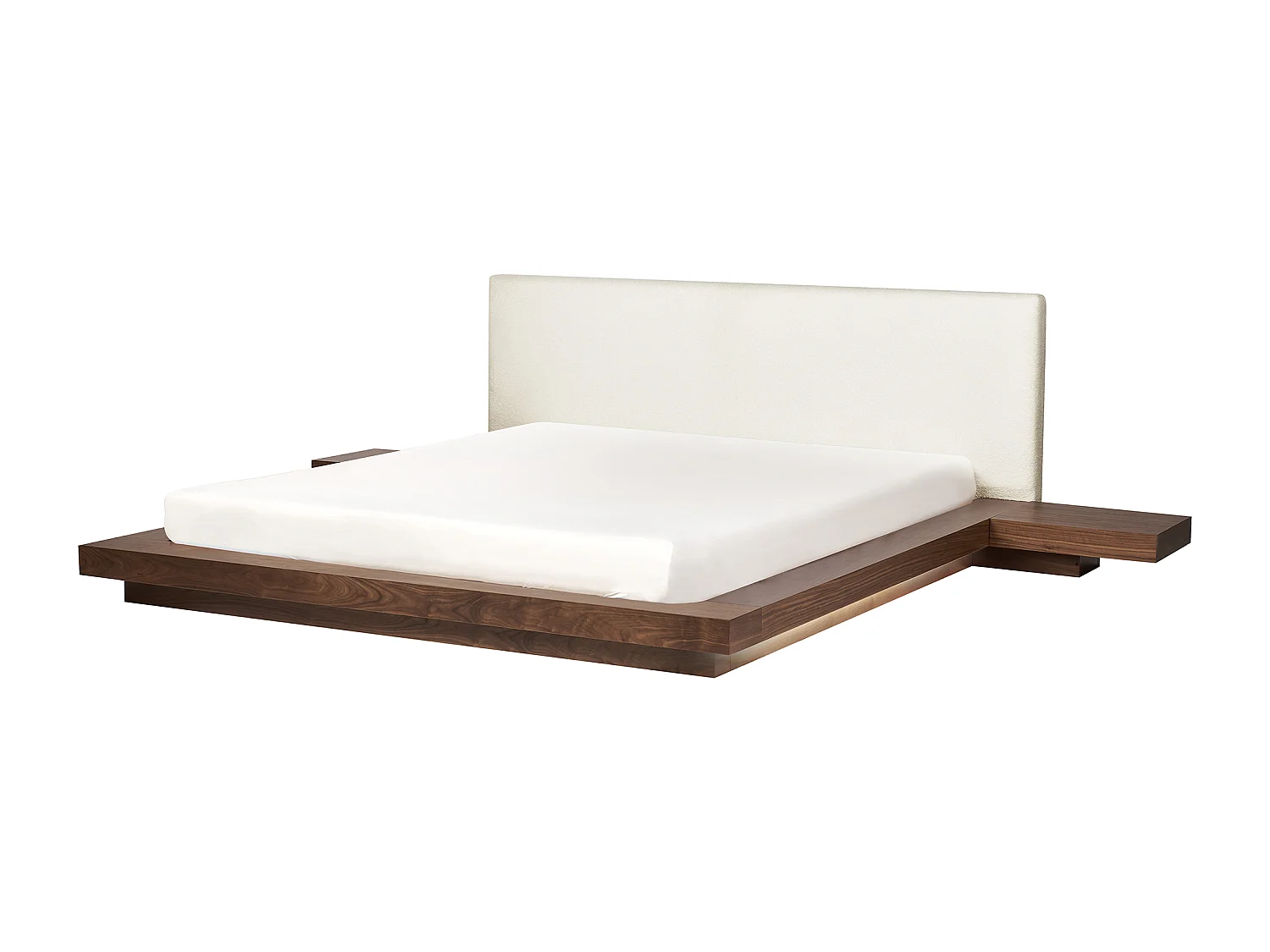 Bett mit LED Bouclé ZEN 180 x 200 cm LED Braune Esche