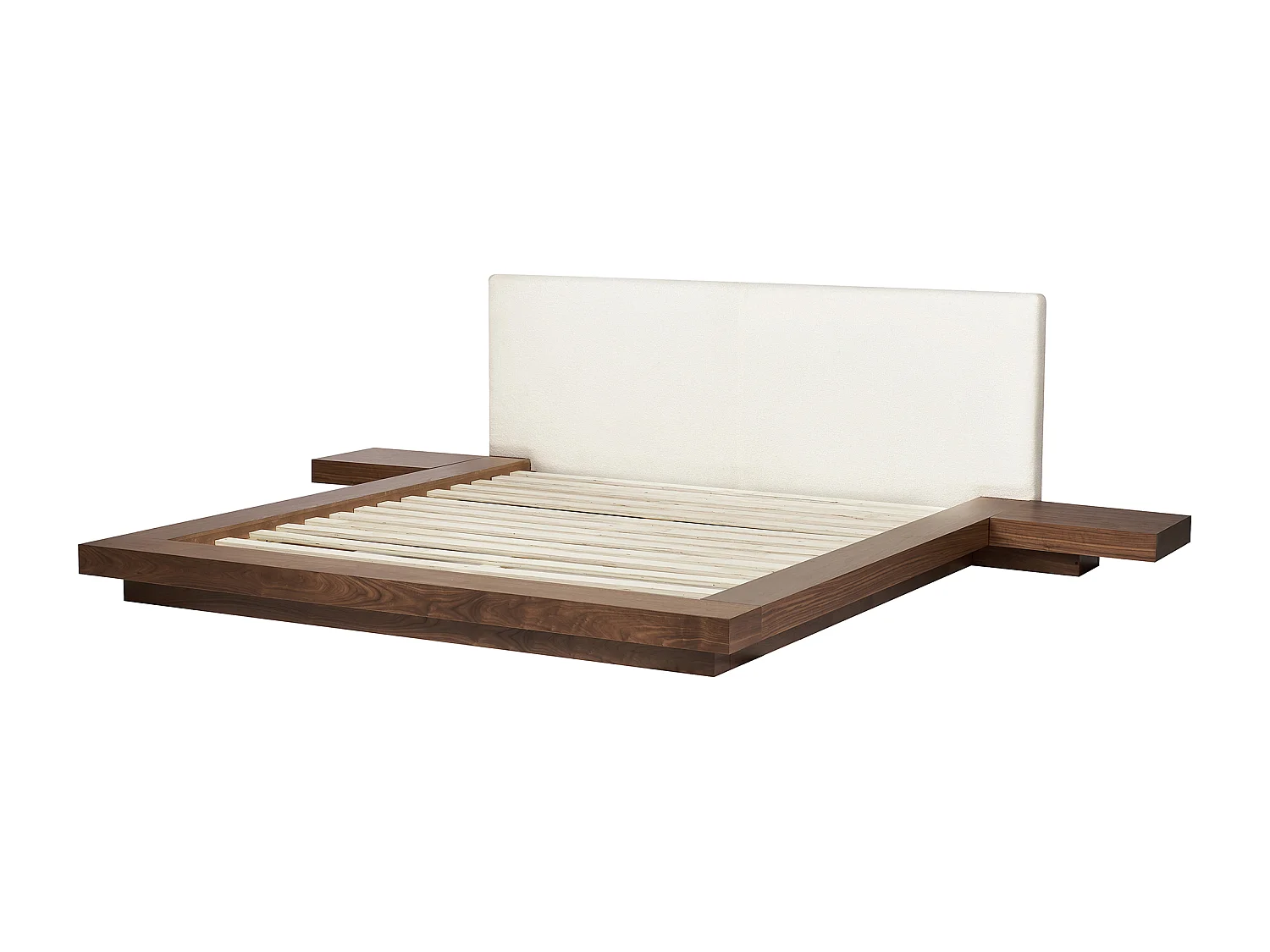 Bett mit LED Bouclé ZEN 180 x 200 cm LED Braune Esche