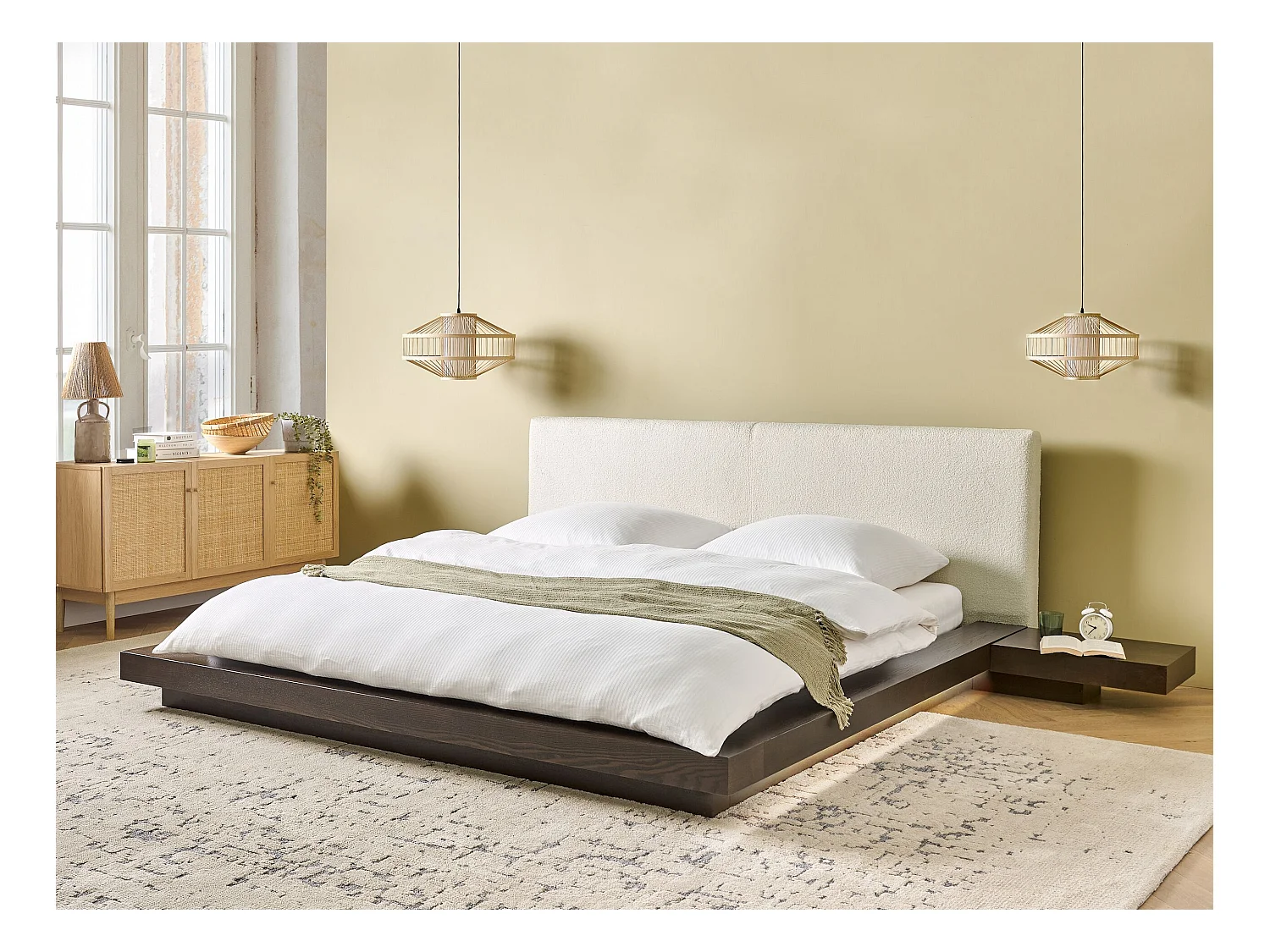 Letto con LED Bouclé ZEN 180 x 200 cm LED Frasino scuro