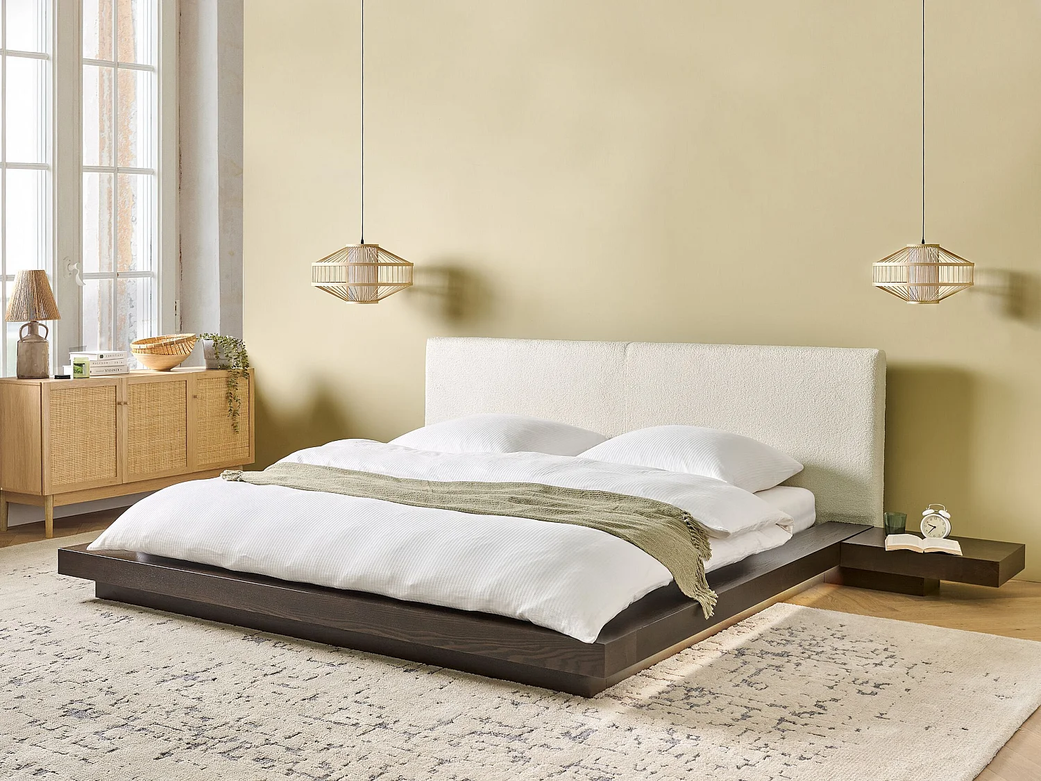 Lit avec LED Bouclé ZEN 180 x 200 cm LED Frêne foncé