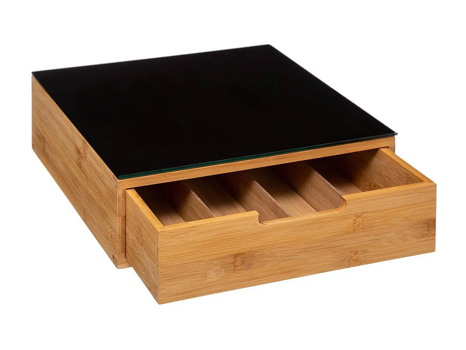 WELL HOME - Porte-capsules avec 2 tiroirs en bambou 30x30x10cm