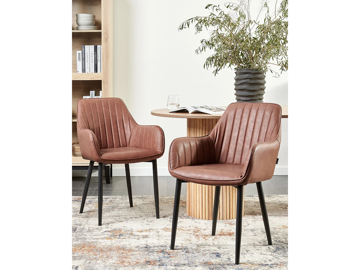 Lot de 2 chaises de salle à manger WELLSTON Cuir PU Marron